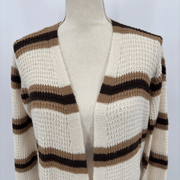 Women's Striped Open Midi Cardigan Size Medium Casual Cozy 90s Academia Y2K - Picture 6 of 12